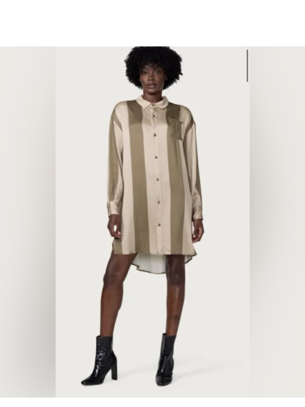 HONOR THE GIFT LONG SLEEVE BUTTON-DOWN SHIRT DRESS - OLIVE AND TAN SZ LARGE